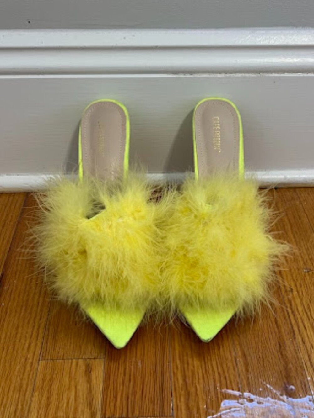 Cape Robbin Feathered Open Toe Pointed Slip-On High Heels, Yellow - Size 11